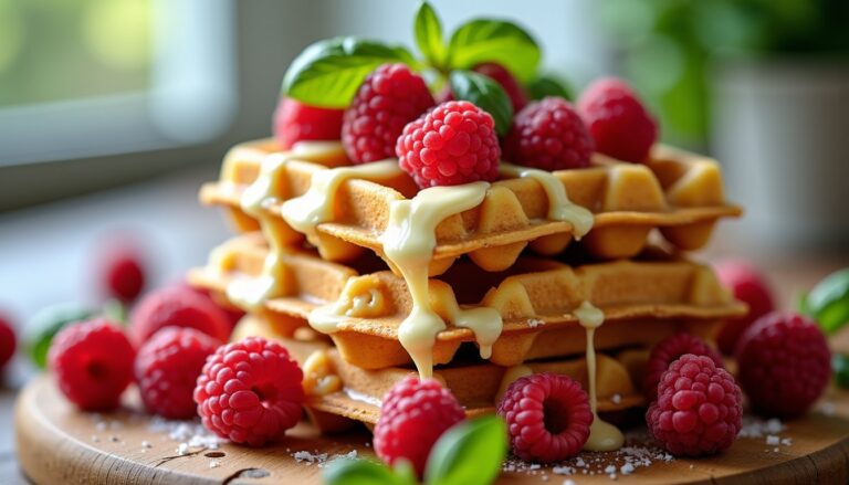 Délicieuses gaufres au chocolat blanc, framboises fraîches et basilic : une recette simple et gourmande